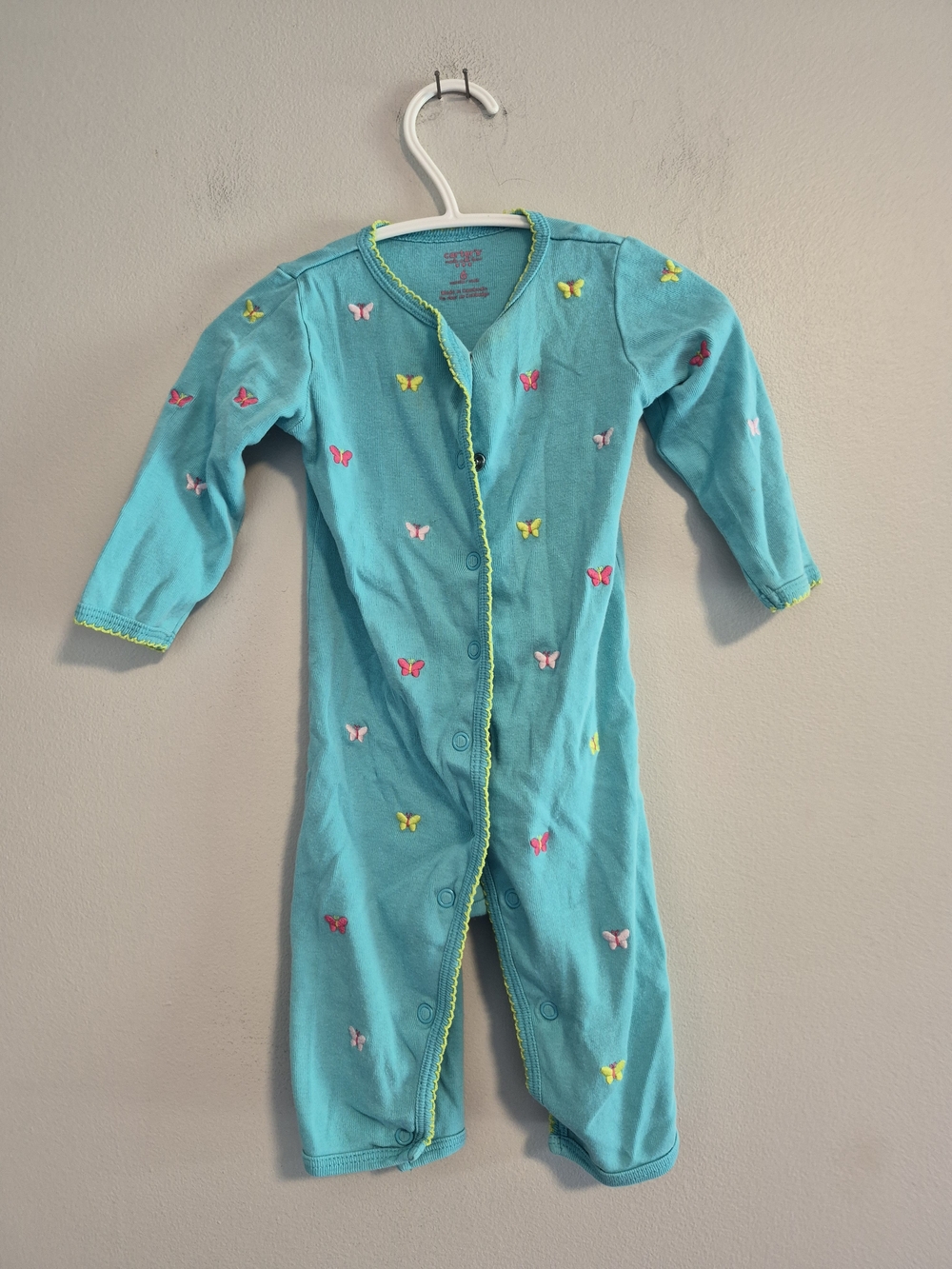 Carters 6m Teal Butterfly Button Up Footless Sleeper Romper